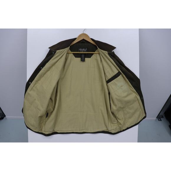 Eddie Bauer Barn Chore Rustic 90's Zip Jacket Leather Collar Olive Men L Tall - Picture 13 of 16